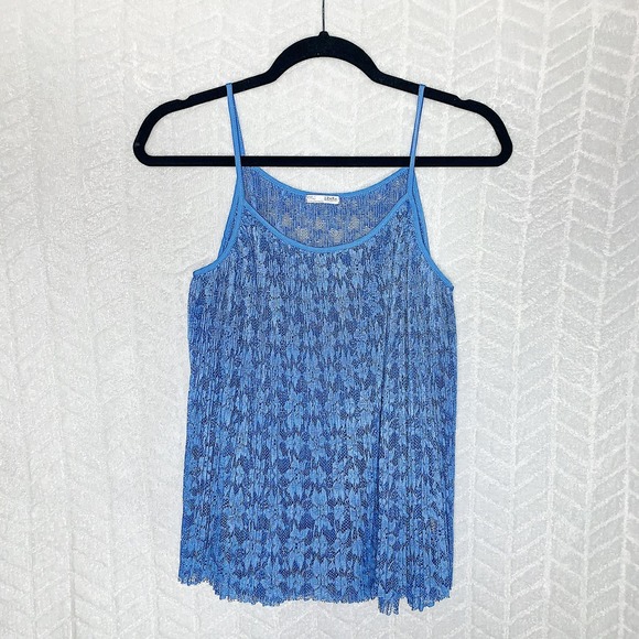 Zara B/W Collection Lace Blouse Tank top Cami Accordion Pleat Blue - S - Picture 1 of 6